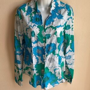 Karen Kane Cotton Tailored Blouse M black white blue green